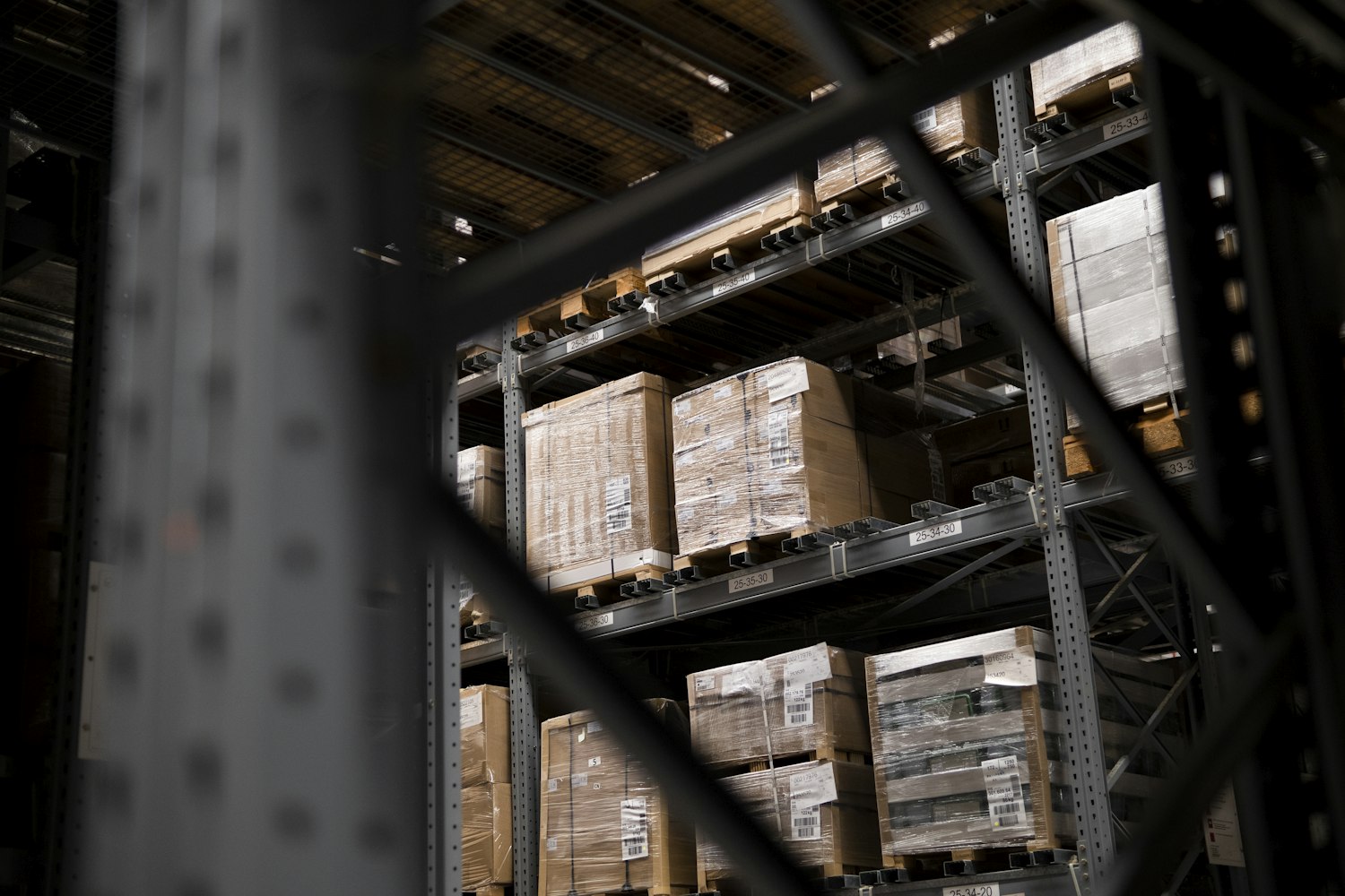 A warehouse filled with lots of boxes and pallets
